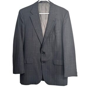 Stafford Single Gray Windowpane Plaid Blazer Suit Jacket Sport Coat USA 43R Mens
